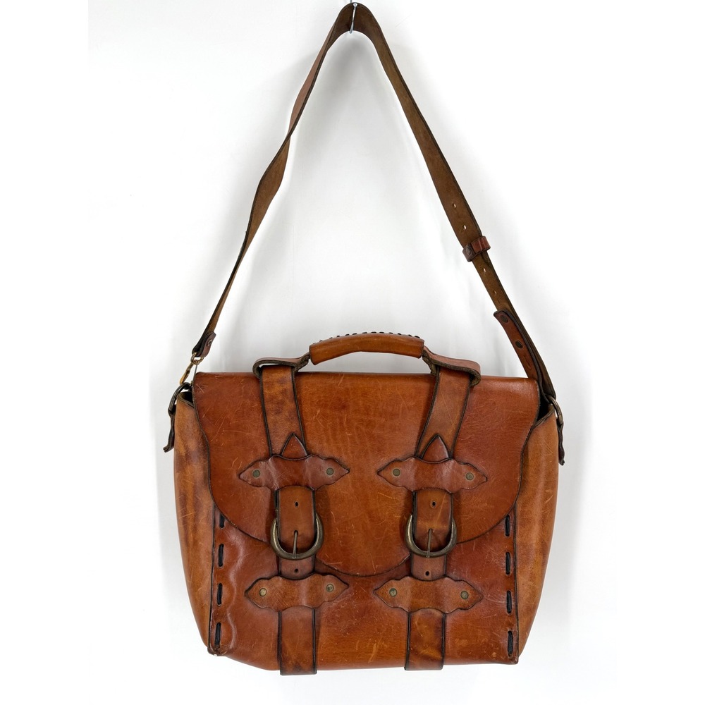 Handmade Leather Satchel Bag‎ Unisex Medium Brown Western Boho Artisan Messenger